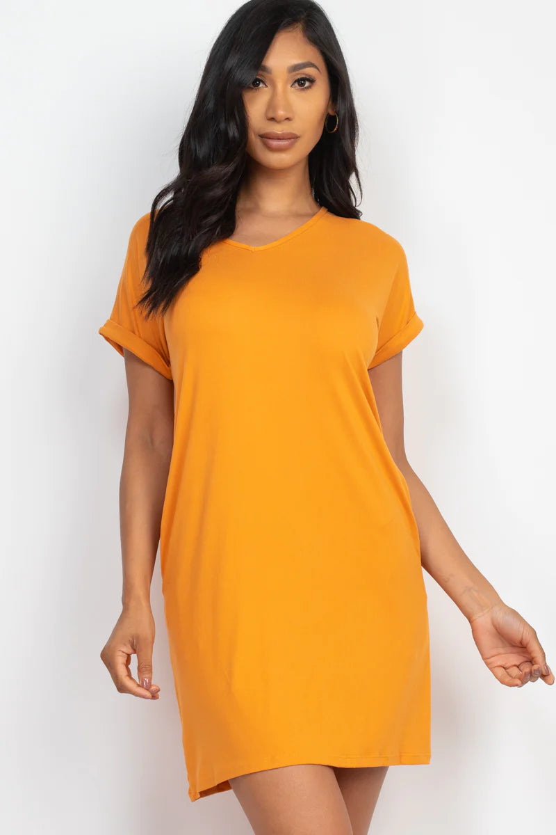 Vestido tipo camiseta con bolsillo (pequeño, mediano y grande) - 23 colores