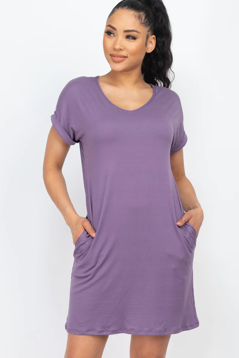 Vestido tipo camiseta con bolsillo (pequeño, mediano y grande) - 23 colores
