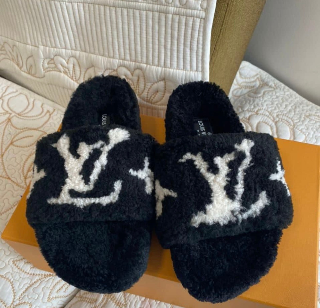Mule Mink Monogram Slides