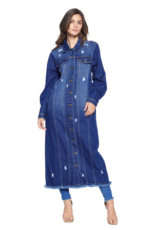 CHAQUETAS LARGAS DE DENIM DESGASTADAS LAVADA