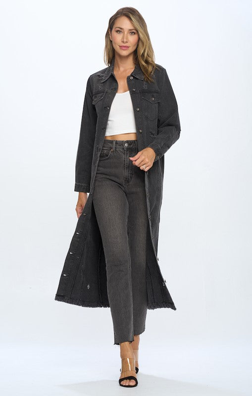 CHAQUETAS LARGAS DE DENIM DESGASTADAS LAVADA