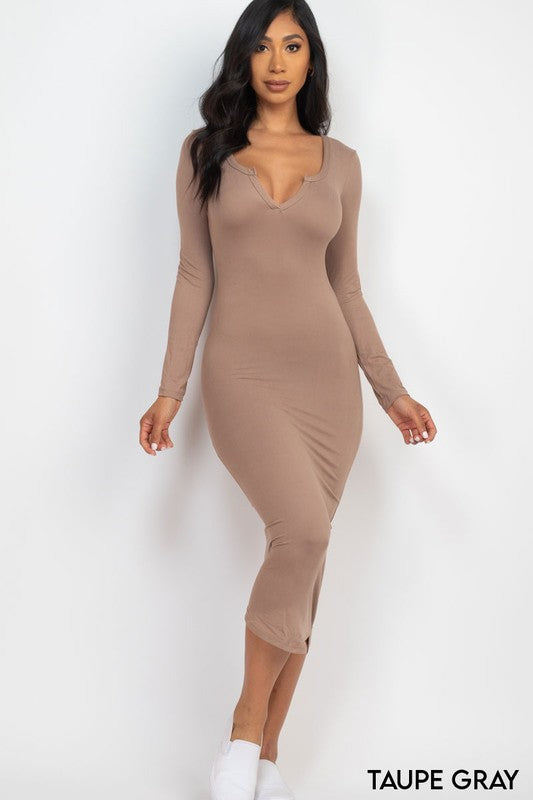 Vestido esencial con cuello dividido (9 colores)