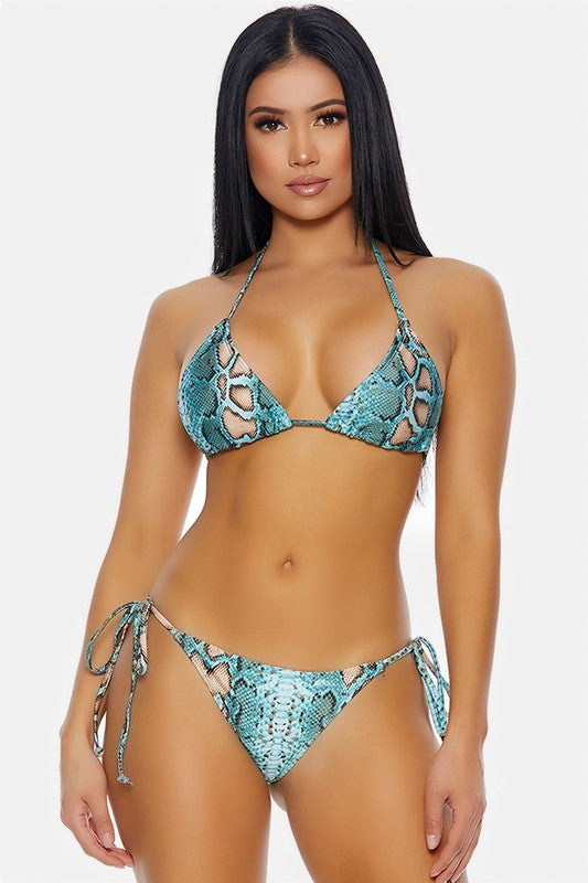 Maillot de bain deux pièces serpent turquoise