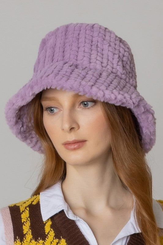 Sombrero de cubo de piel borrosa de moda de color sólido de invierno