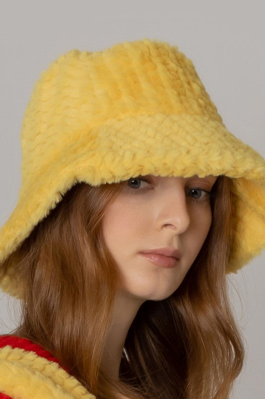 Sombrero de cubo de piel borrosa de moda de color sólido de invierno