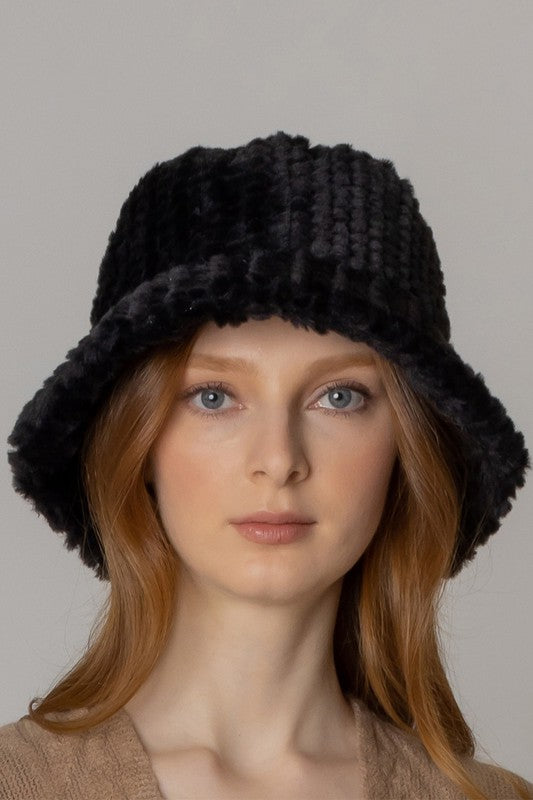 Sombrero de cubo de piel borrosa de moda de color sólido de invierno