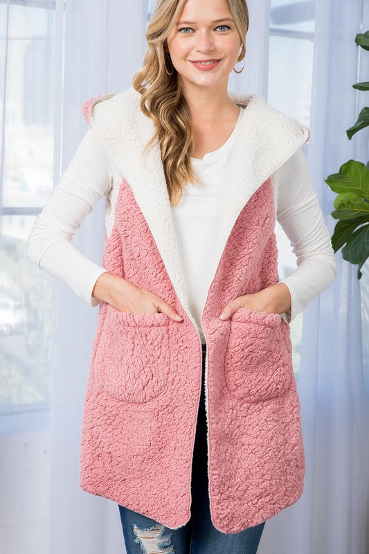 GILET LONG SHERPA ROSE