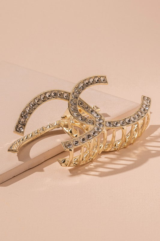 Griffe de cheveux croisée en strass Double C