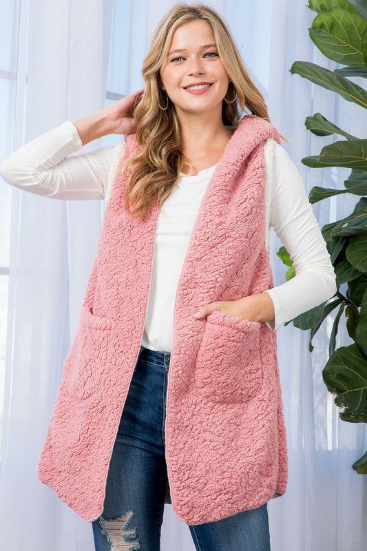 GILET LONG SHERPA ROSE