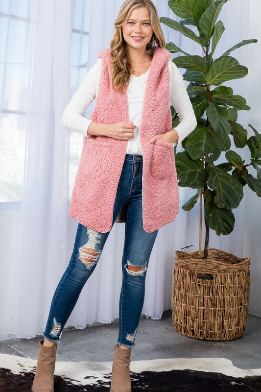 GILET LONG SHERPA ROSE