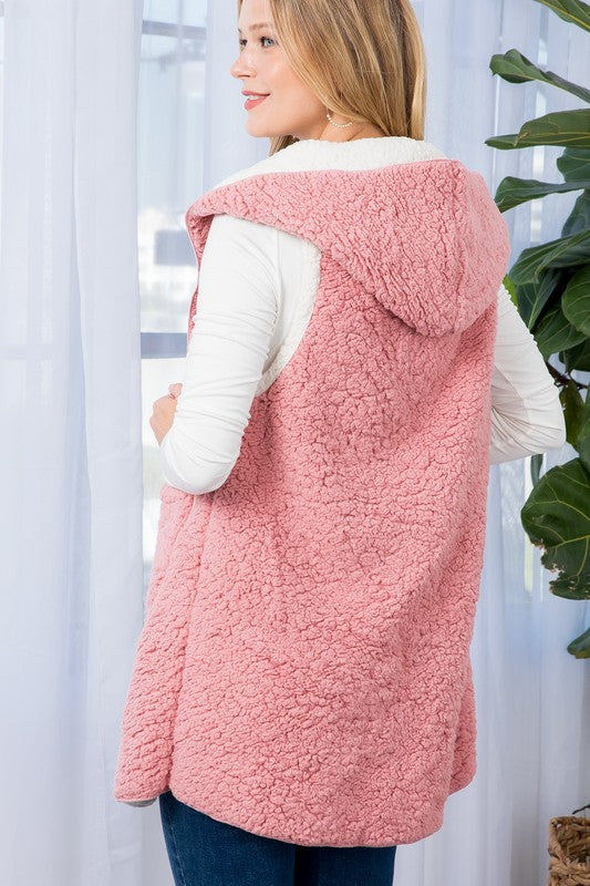 GILET LONG SHERPA ROSE