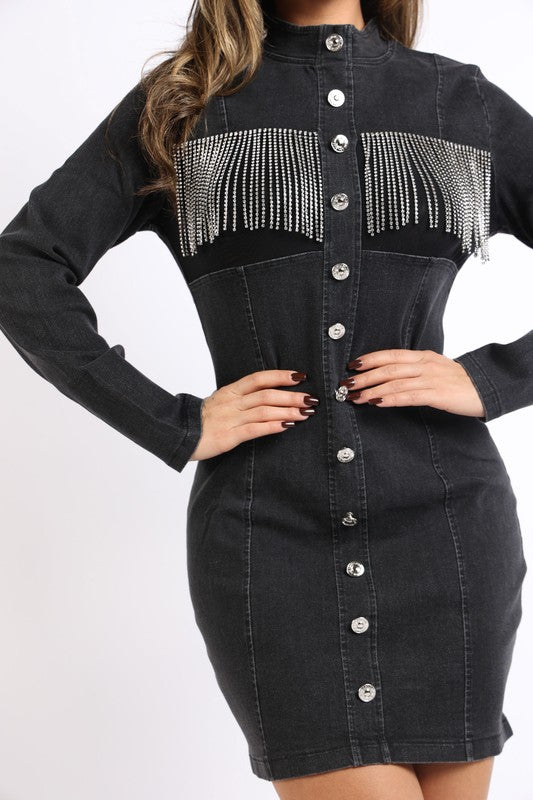 Vestido vaquero con flecos y tachuelas (2 colores)