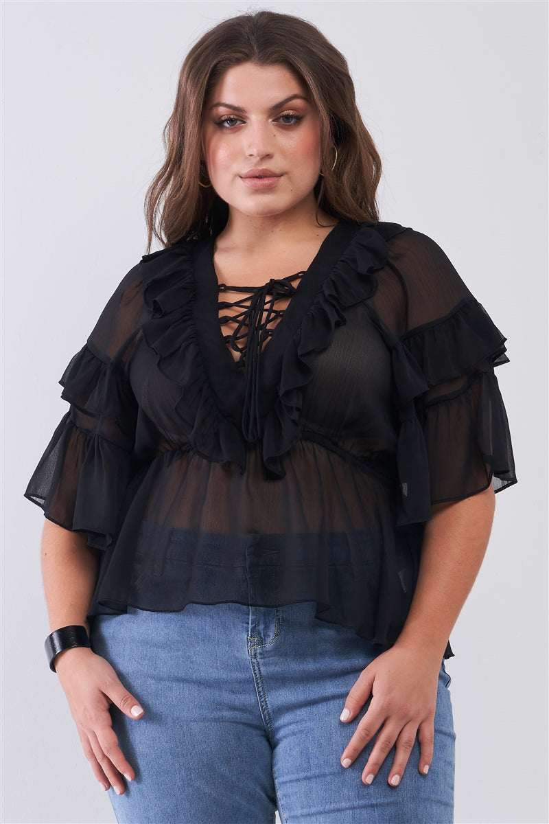 Blouse à volants en maille