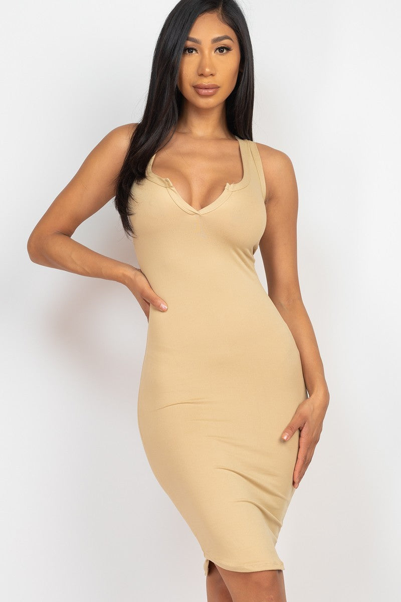 Vestido sin mangas con cuello en V hasta la rodilla