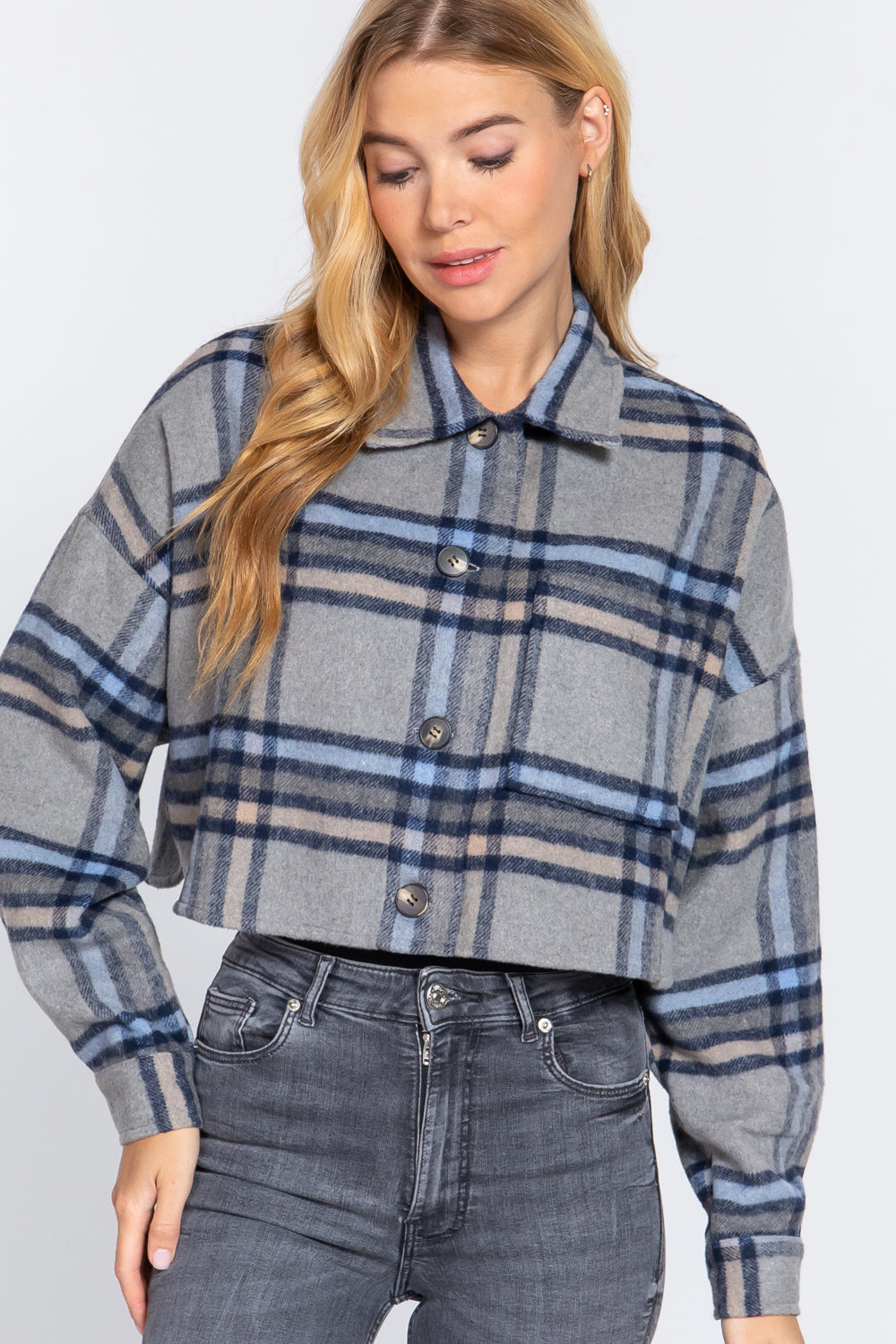 Veste courte surdimensionnée à carreaux