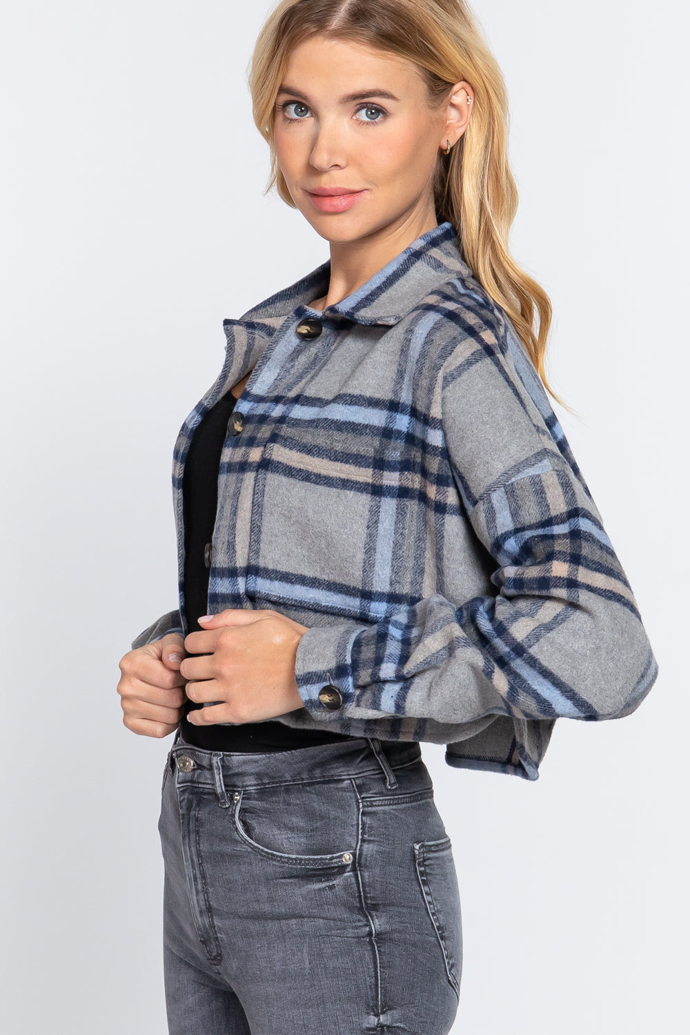 Veste courte surdimensionnée à carreaux