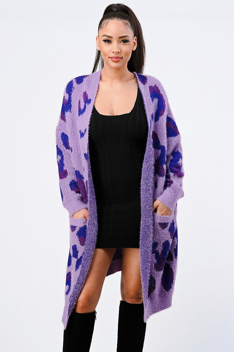 Cárdigan extragrande de leopardo morado