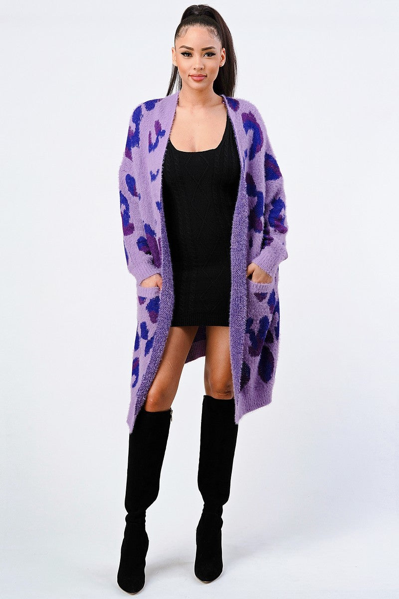 Cárdigan extragrande de leopardo morado