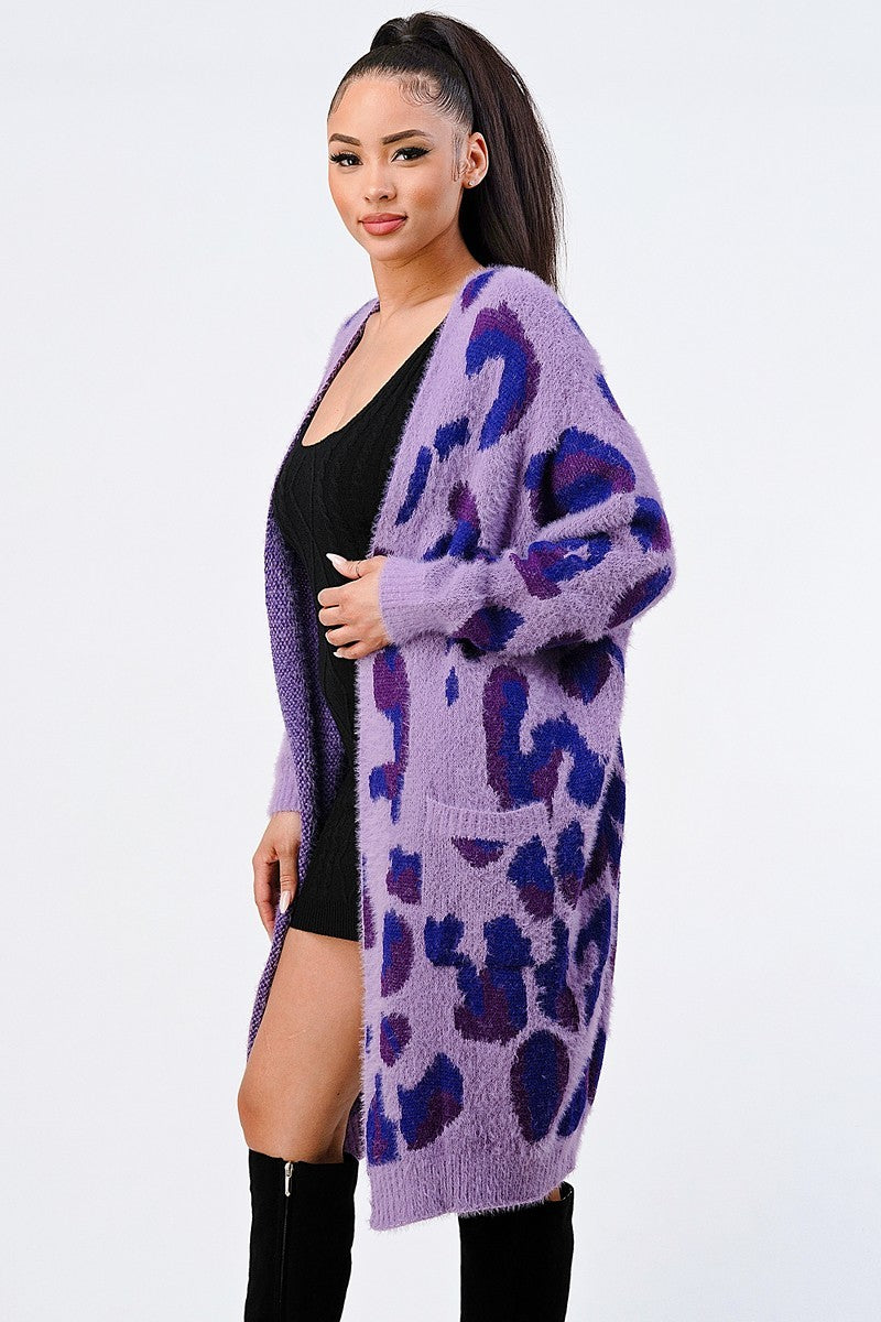 Cárdigan extragrande de leopardo morado