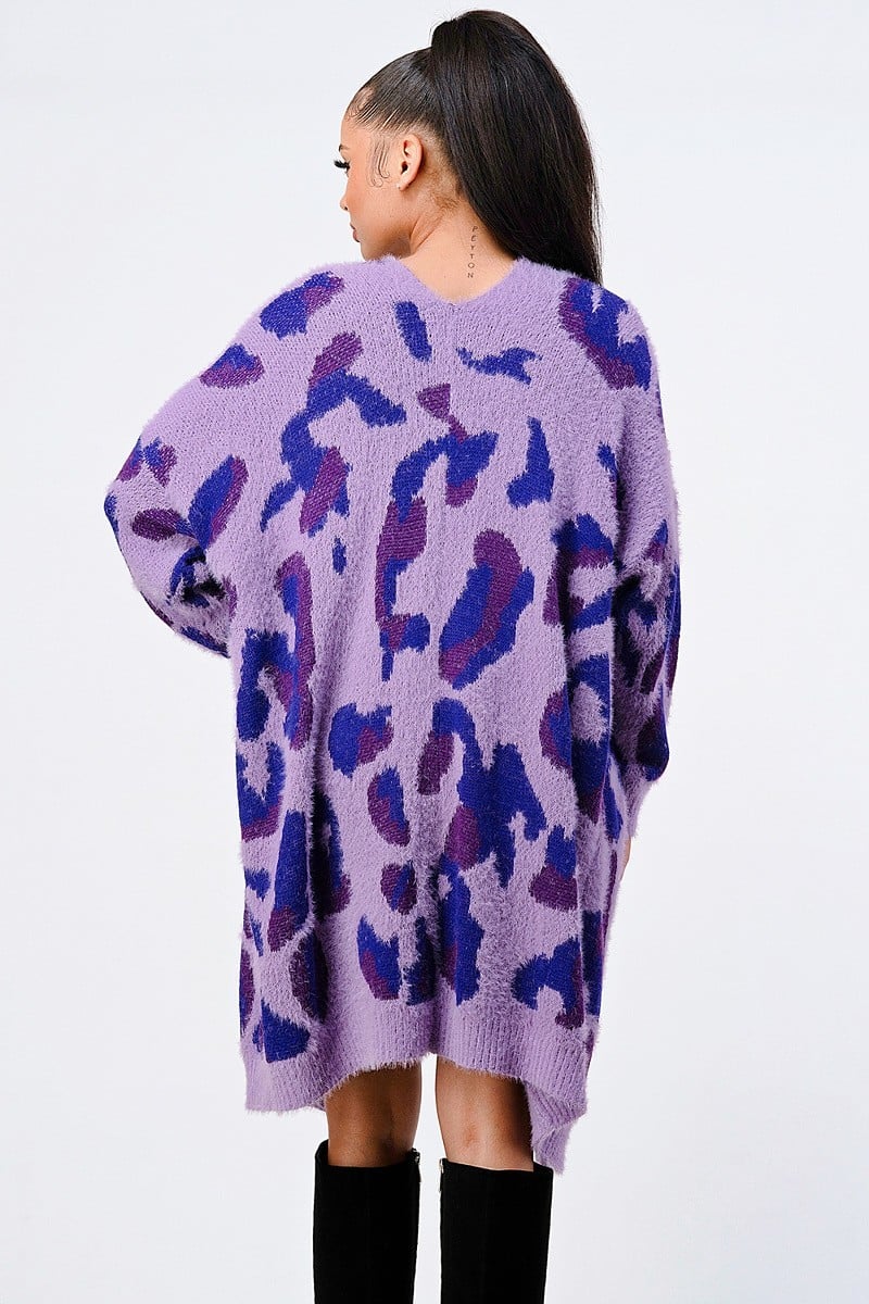 Cárdigan extragrande de leopardo morado