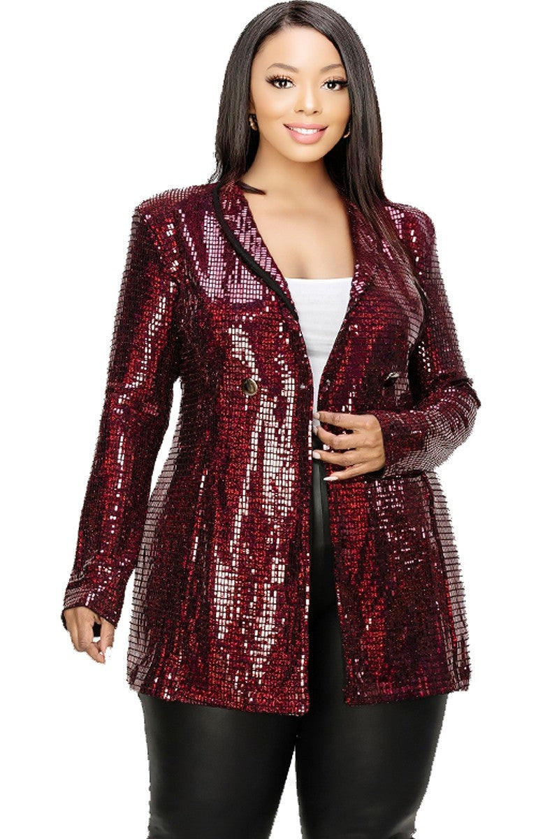Blazer cruzado con lentejuelas metalizadas Disco Plus rojo