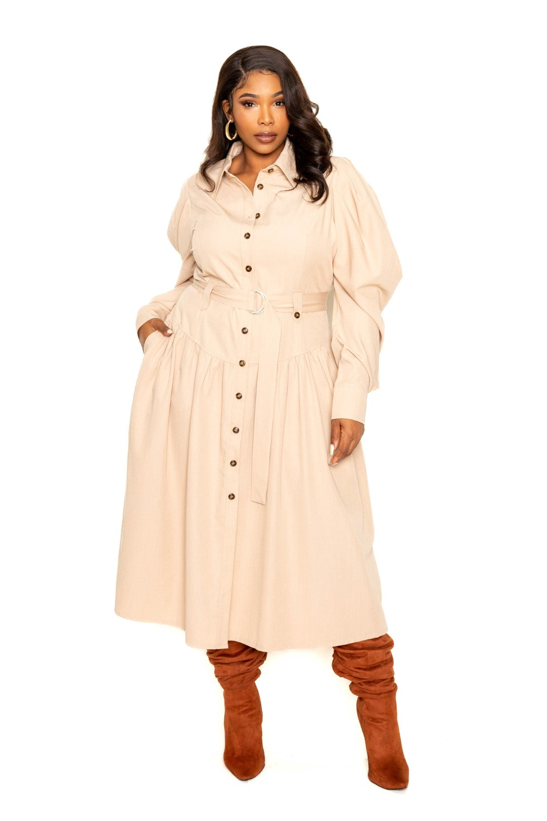 Robe veste trench à manches bouffantes (2 couleurs)