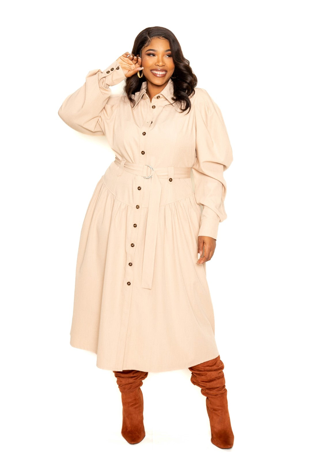 Robe veste trench à manches bouffantes (2 couleurs)