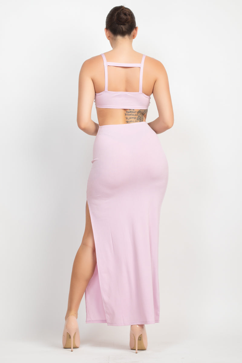 Vestido largo con abertura lateral y recortes (6 colores)