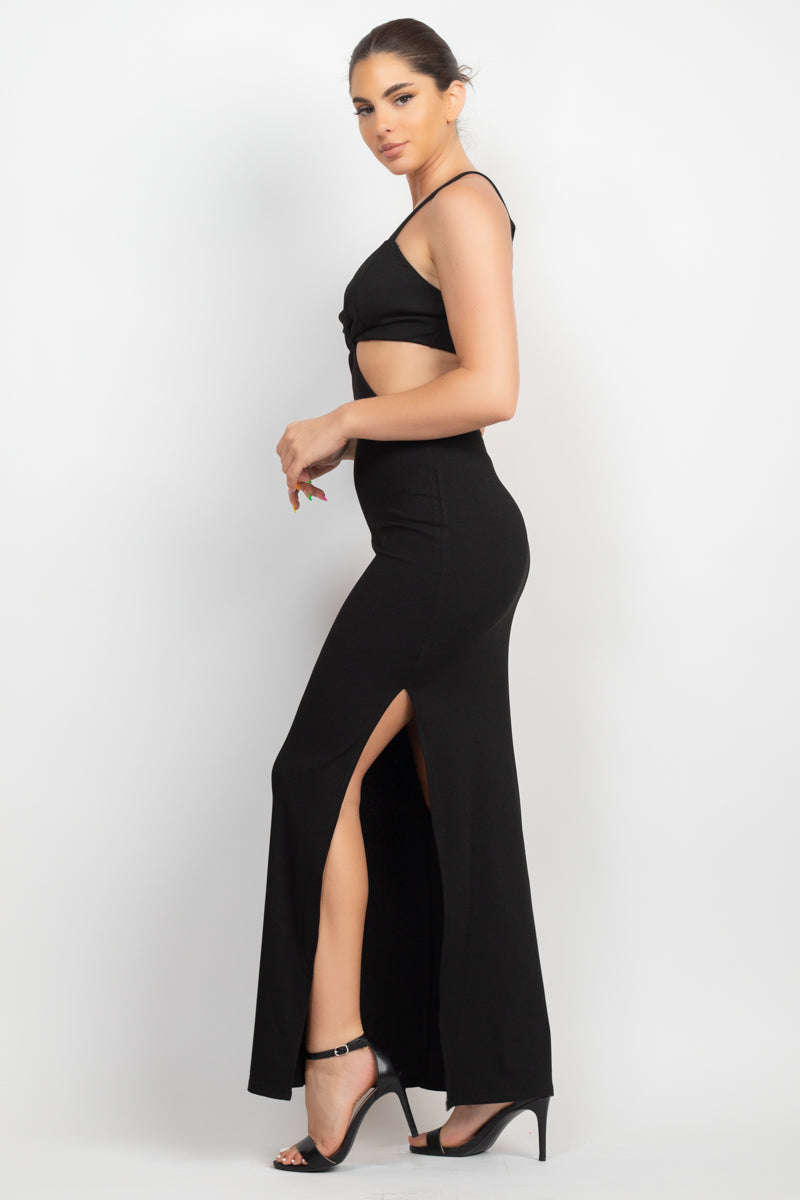 Vestido largo con abertura lateral y recortes (6 colores)