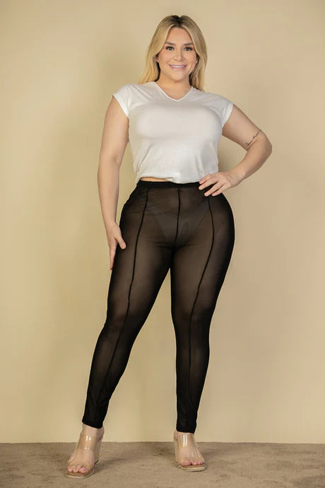 Plus Size Seam Front High Waist Mesh Leggings