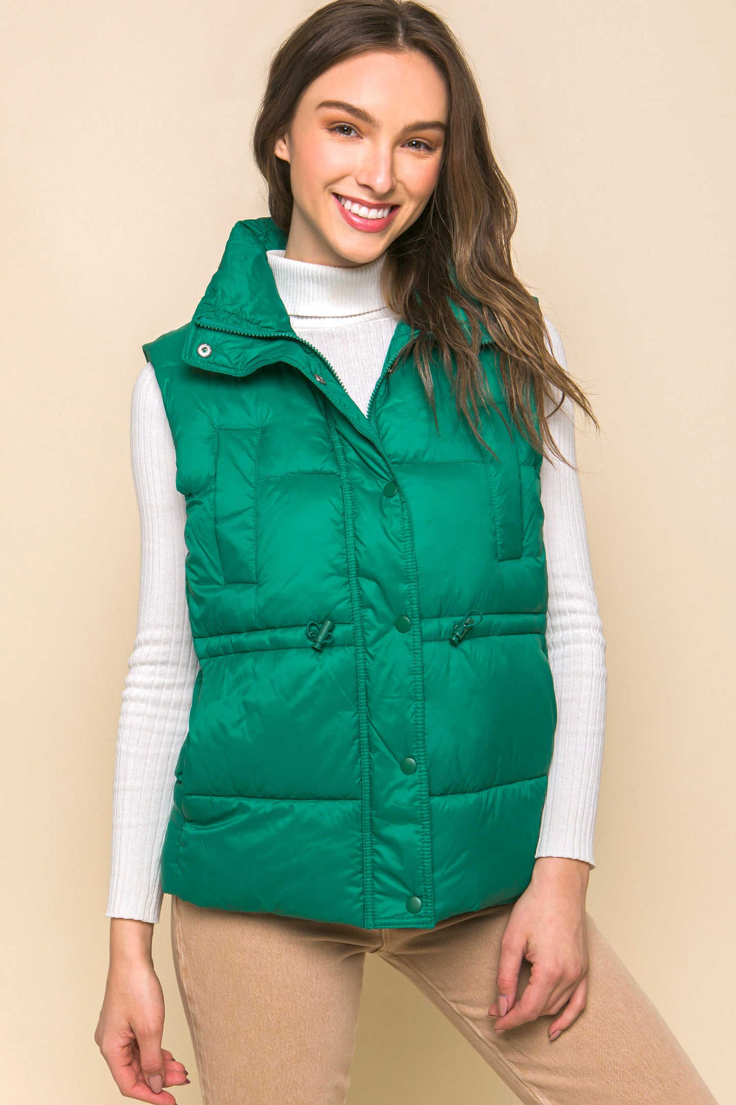 Gilet doudoune boutonné zippé avec bascules à la taille (5 couleurs)