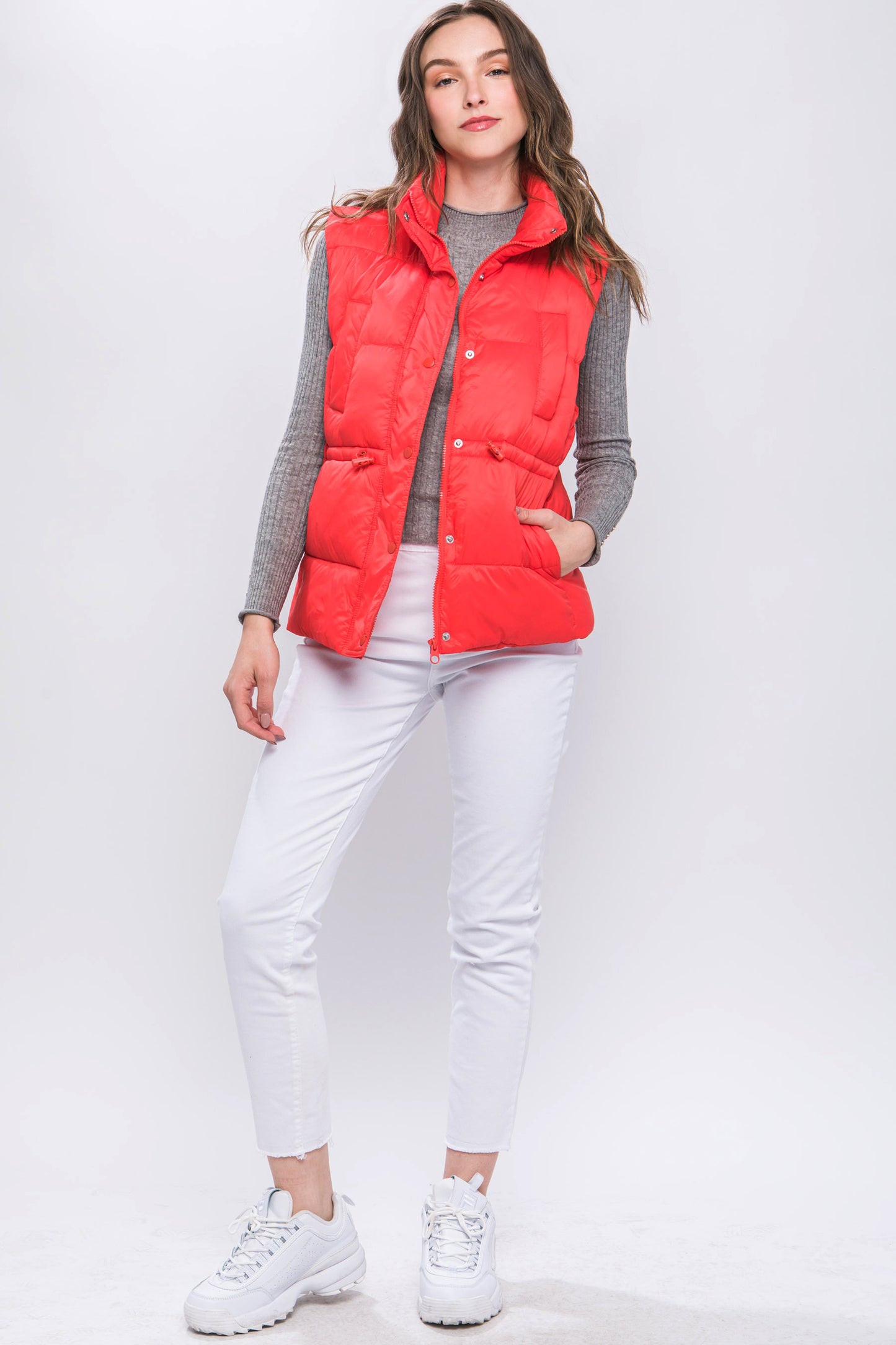 Gilet doudoune boutonné zippé avec bascules à la taille (5 couleurs)