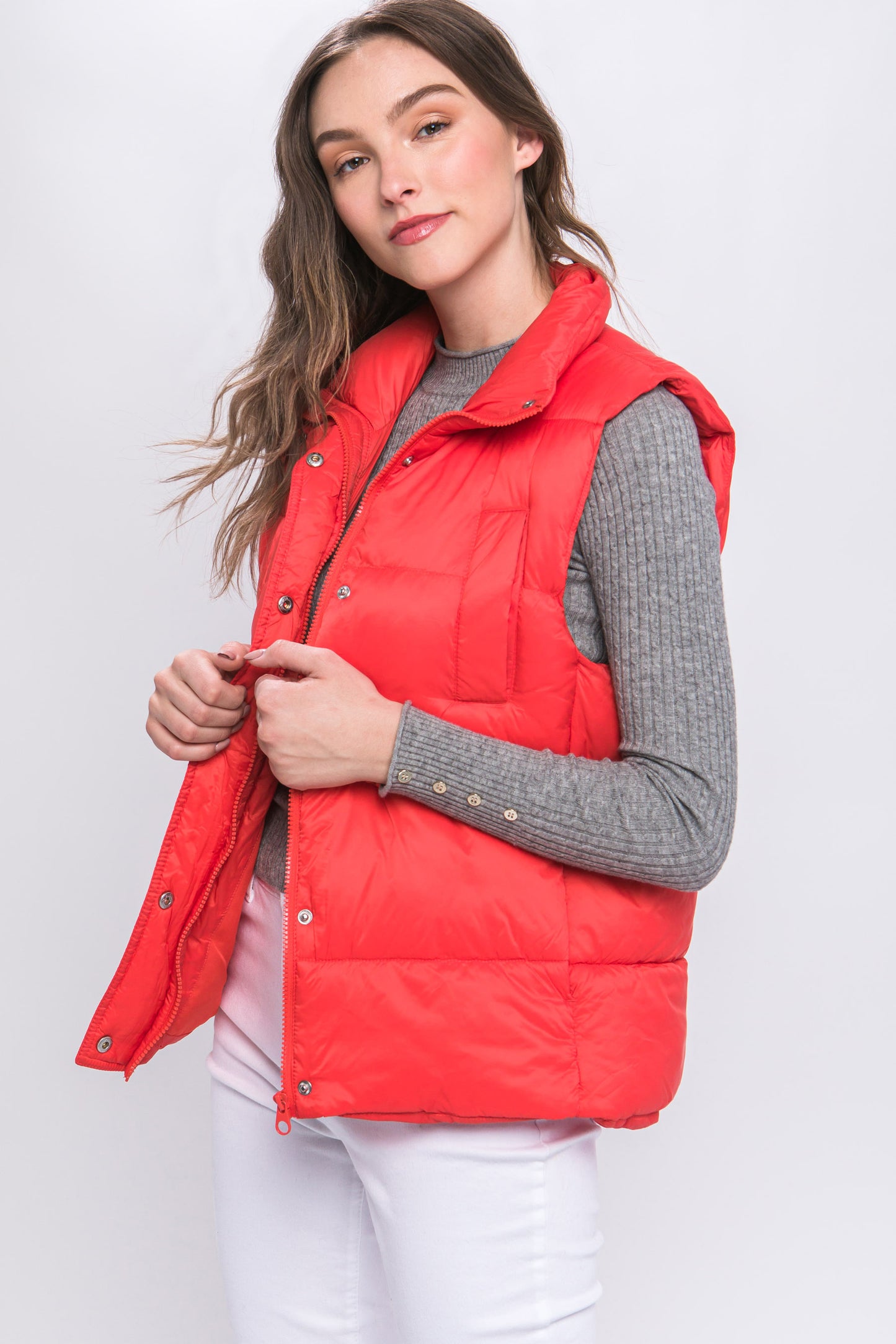 Gilet doudoune boutonné zippé avec bascules à la taille (5 couleurs)