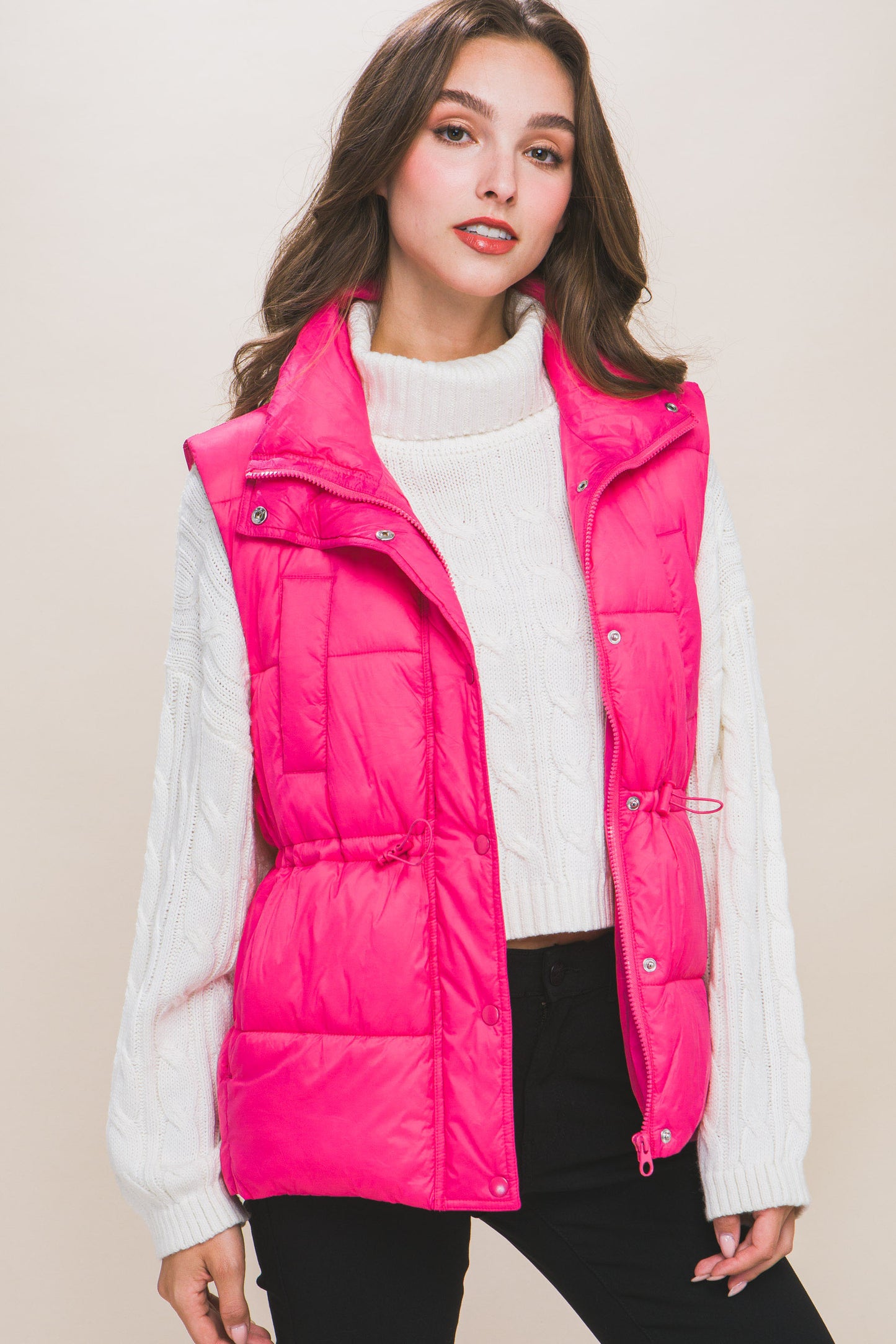 Gilet doudoune boutonné zippé avec bascules à la taille (5 couleurs)