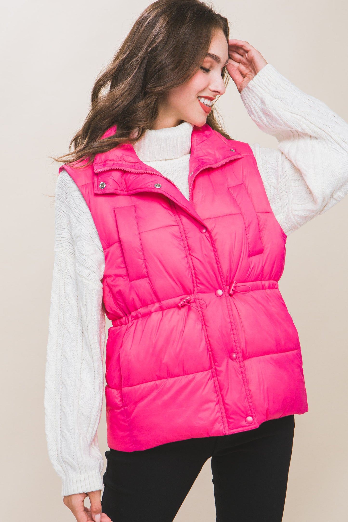 Gilet doudoune boutonné zippé avec bascules à la taille (5 couleurs)