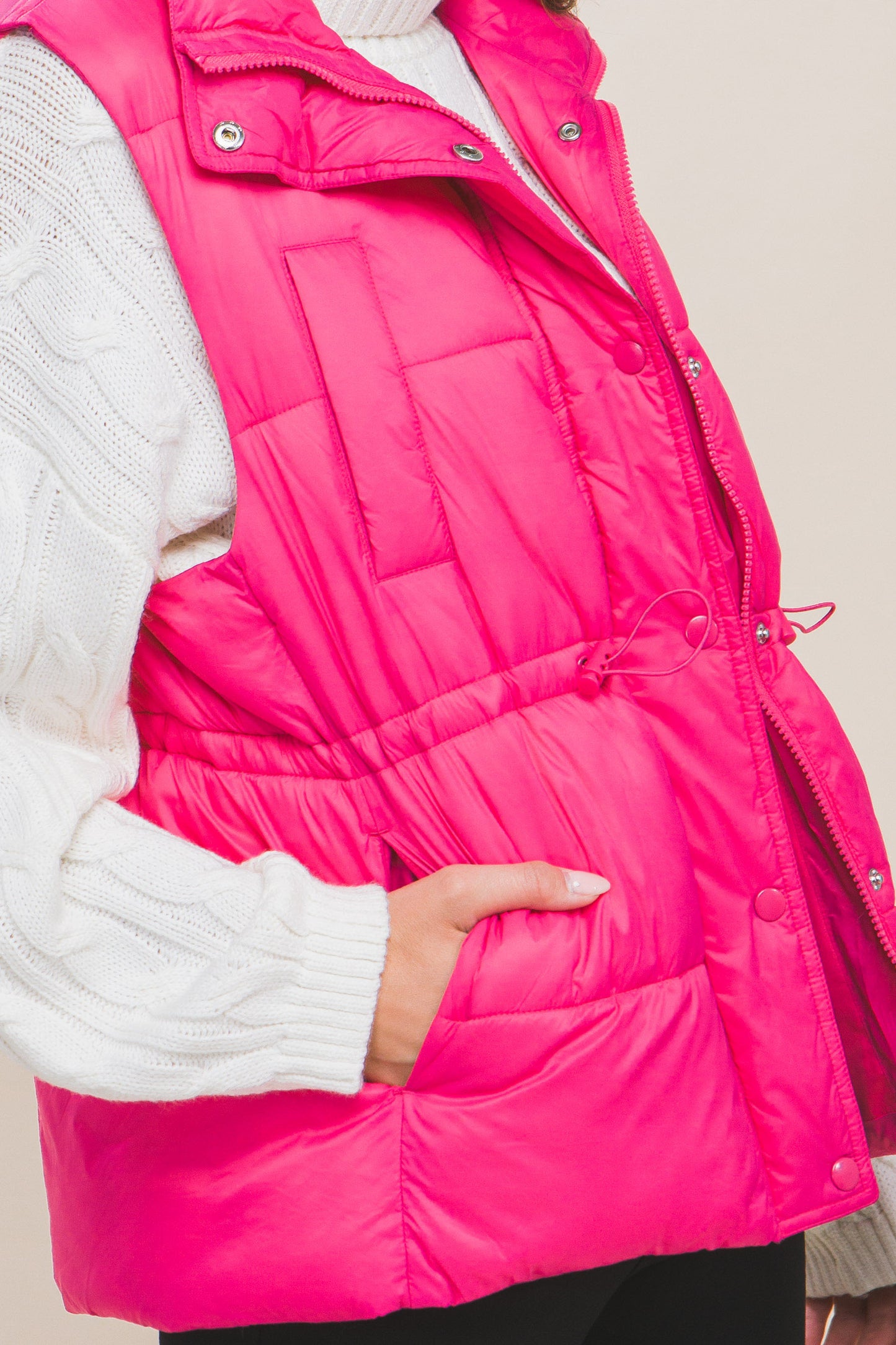 Gilet doudoune boutonné zippé avec bascules à la taille (5 couleurs)