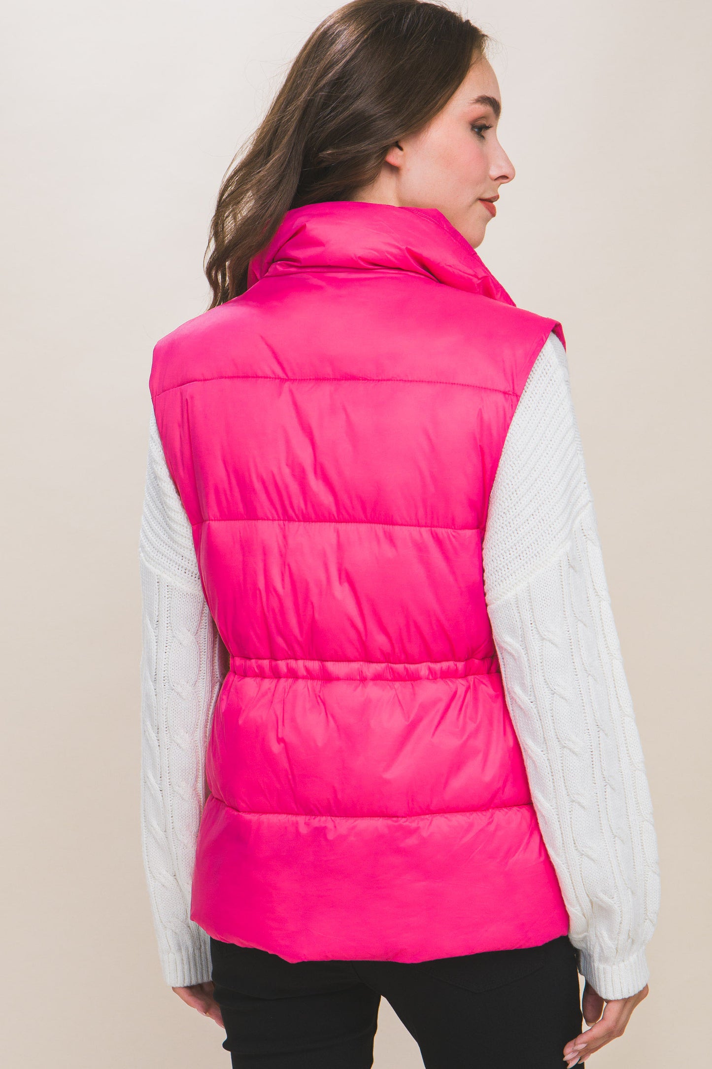 Gilet doudoune boutonné zippé avec bascules à la taille (5 couleurs)