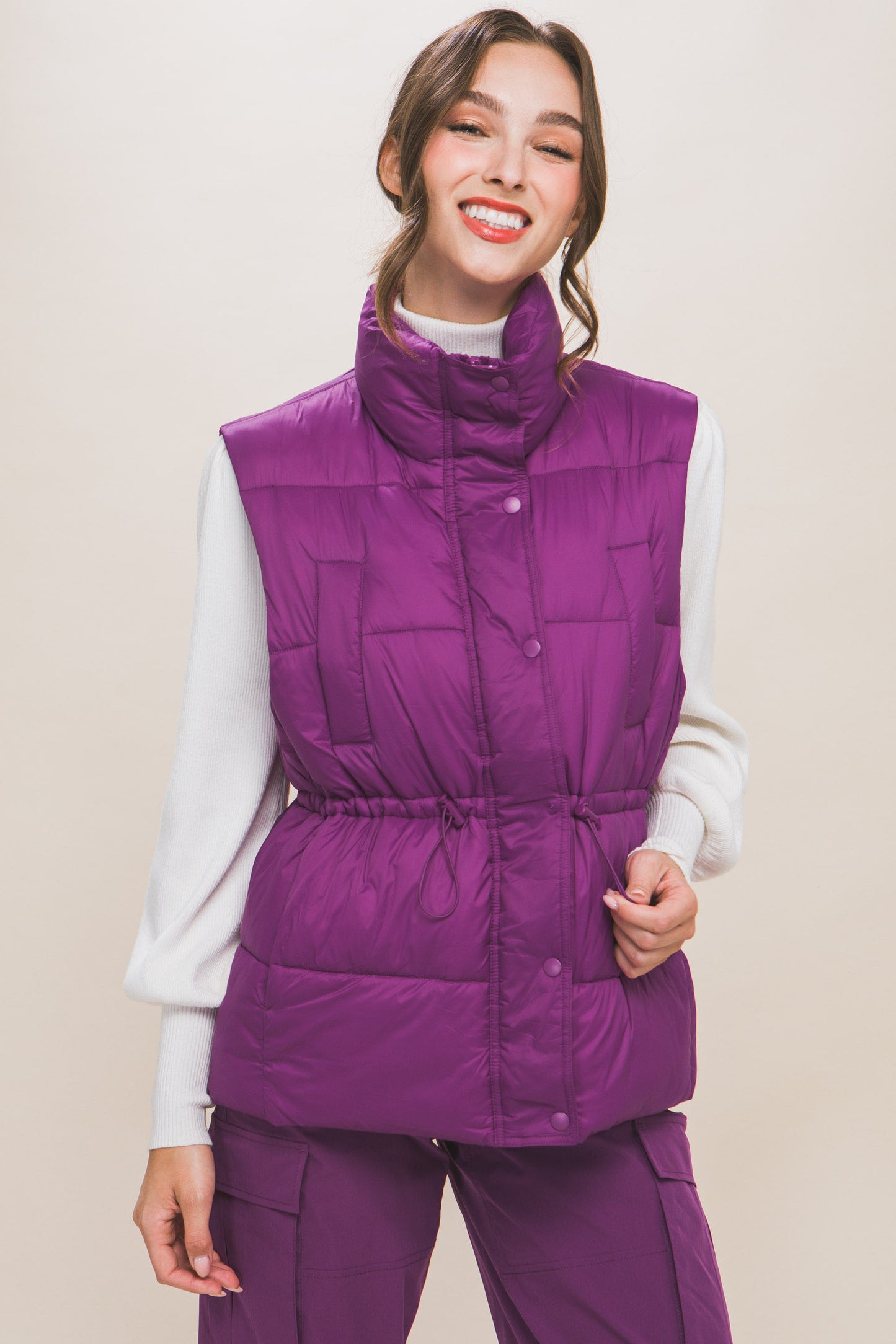 Gilet doudoune boutonné zippé avec bascules à la taille (5 couleurs)