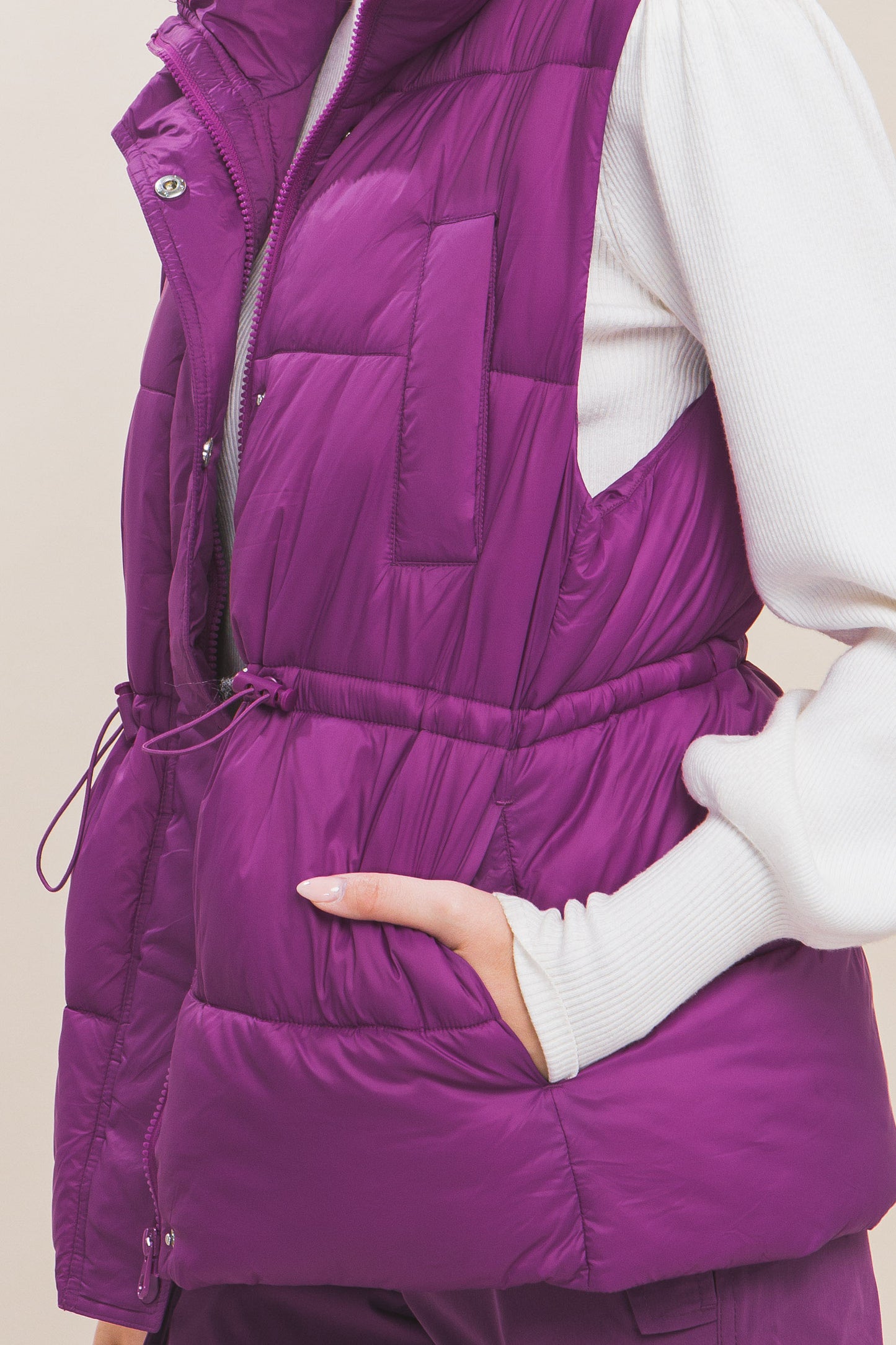 Gilet doudoune boutonné zippé avec bascules à la taille (5 couleurs)