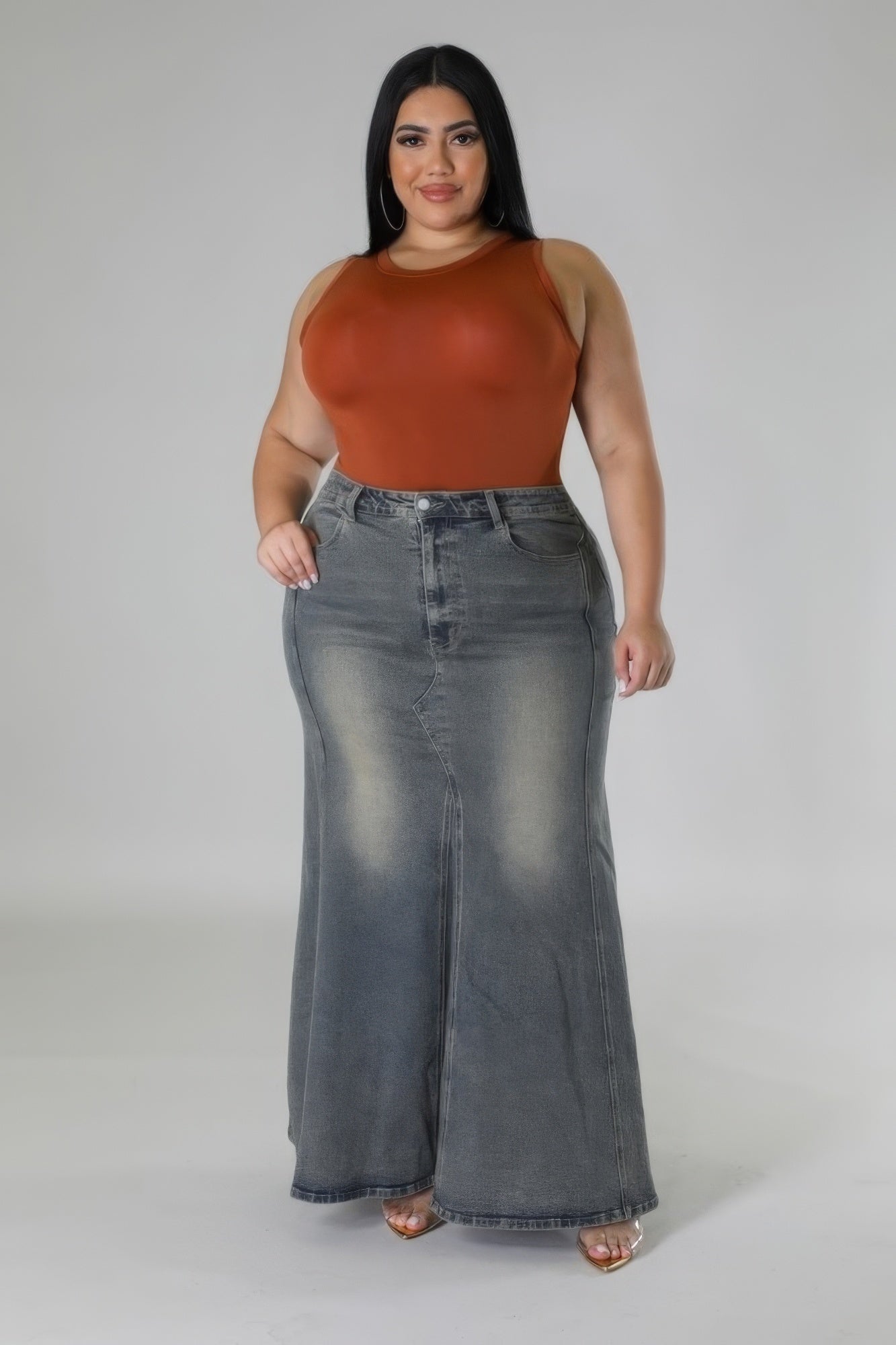 Jupe stretch taille haute en denim