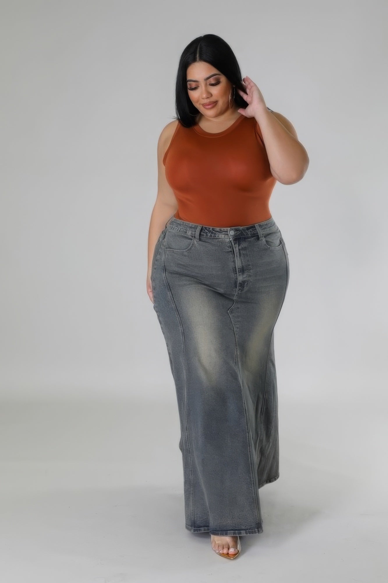 Jupe stretch taille haute en denim