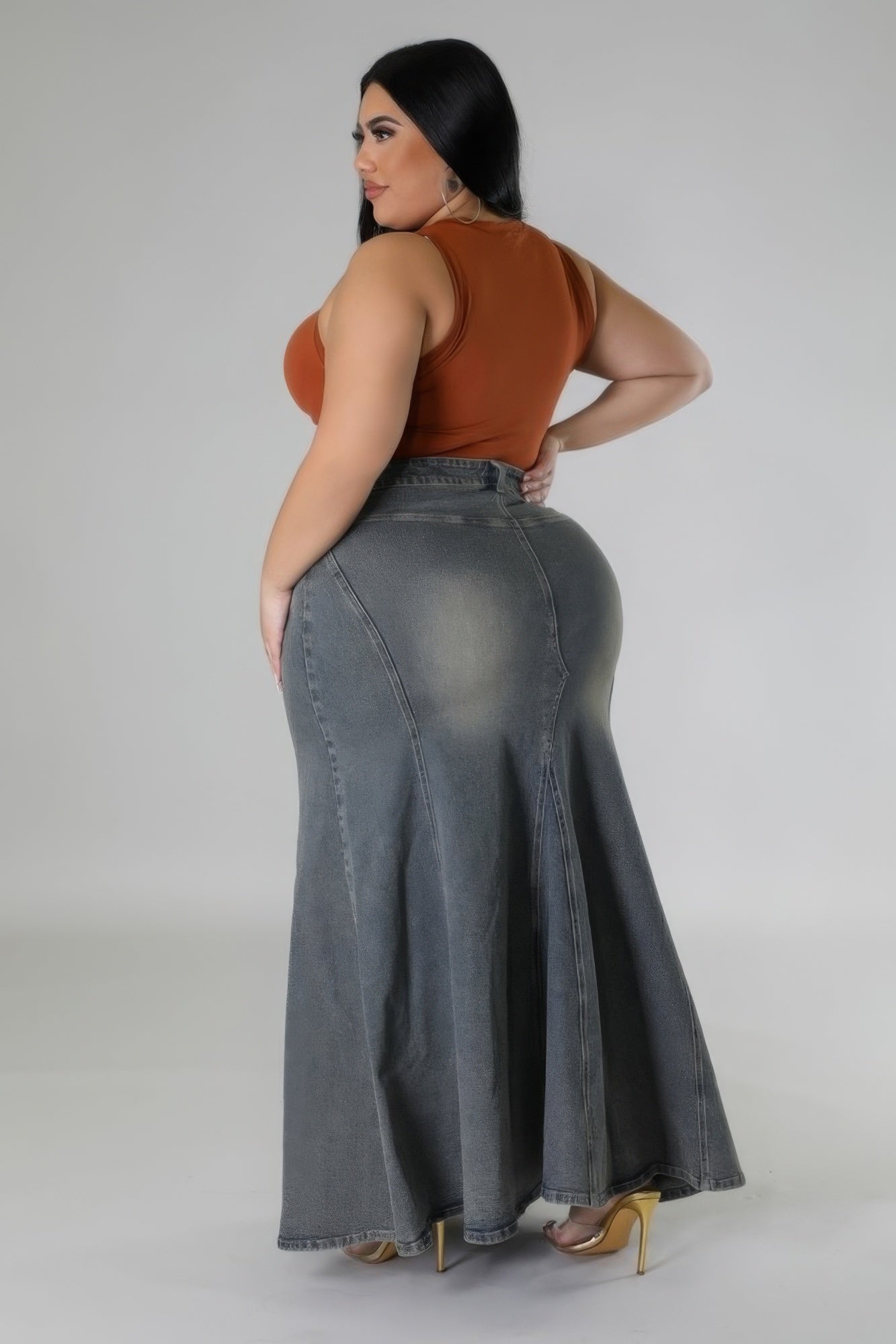 Jupe stretch taille haute en denim