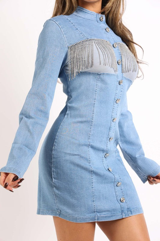 Vestido vaquero con flecos y tachuelas (2 colores)