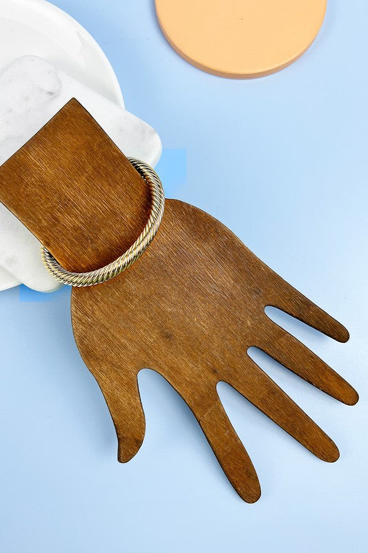 GOLD TWISTED CABLE WIRE OPEN BANGLE CUFF BRACELET