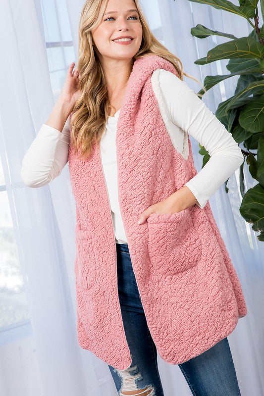 GILET LONG SHERPA ROSE