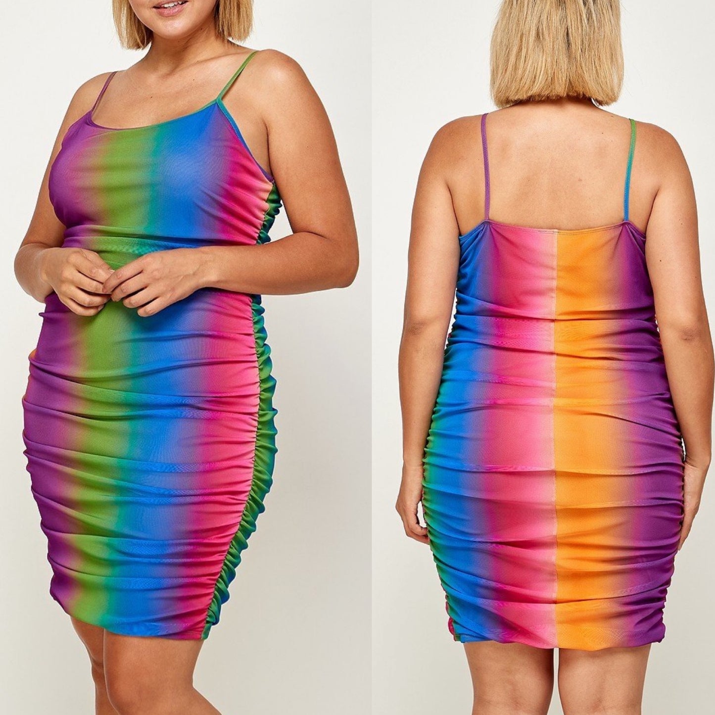 Vestido camisero con estampado degradado de arcoíris