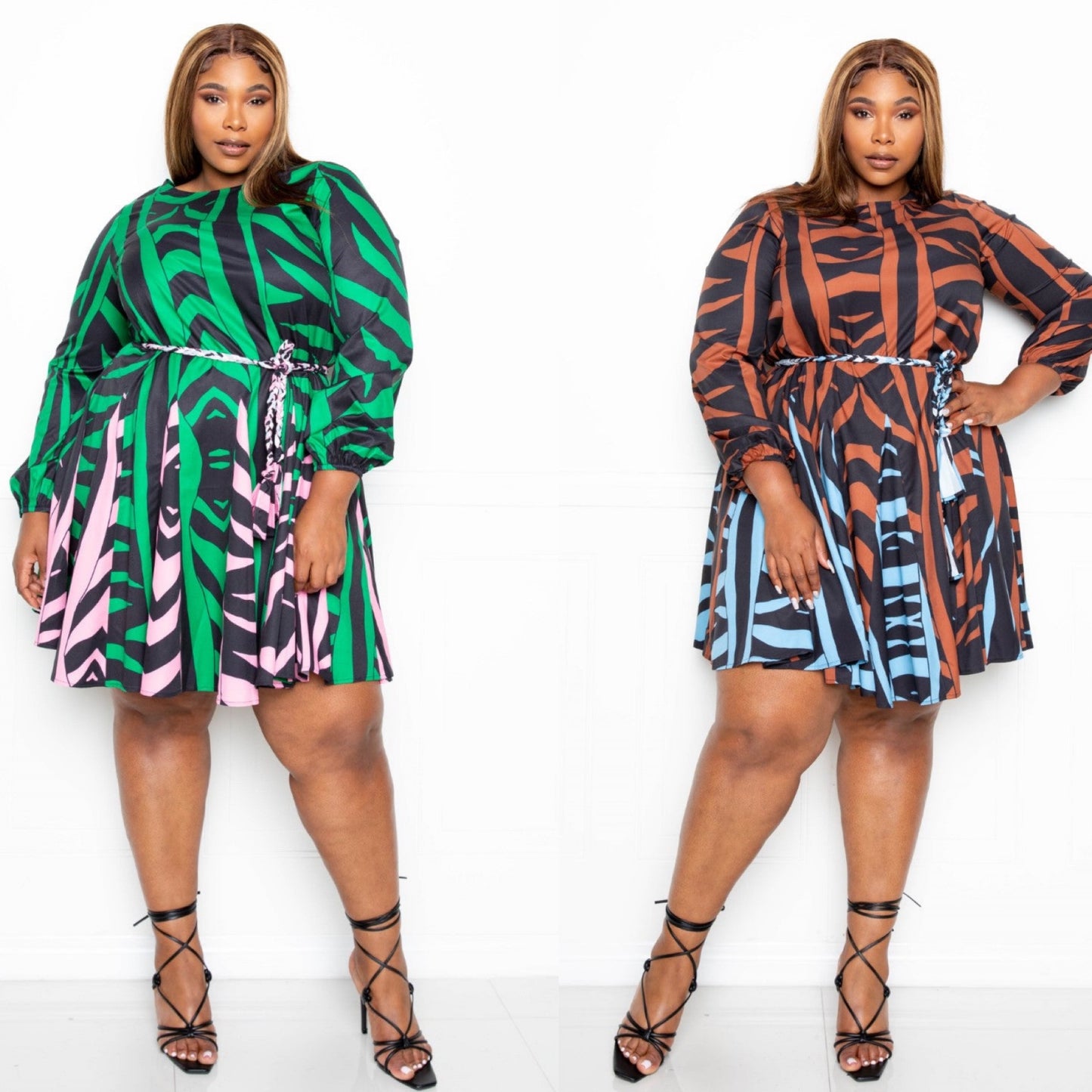 Contrast Animal Print Tie Dress