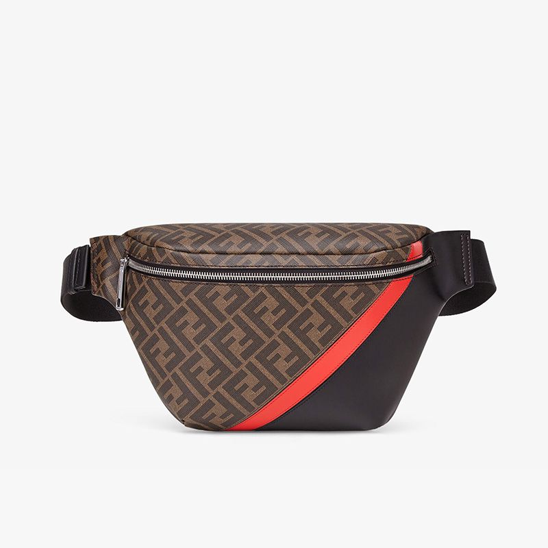 Sac Ceinture En Tissu à Motif FF Marron/Rouge