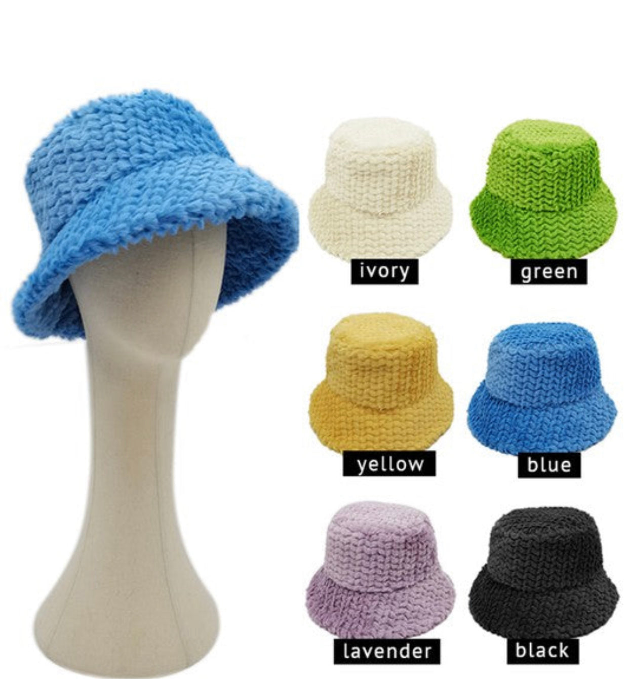 Sombrero de cubo de piel borrosa de moda de color sólido de invierno