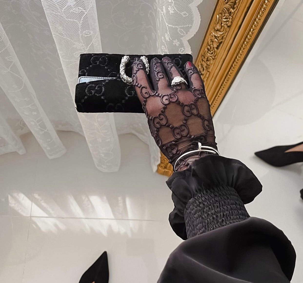 Guantes de tul con motivo GG